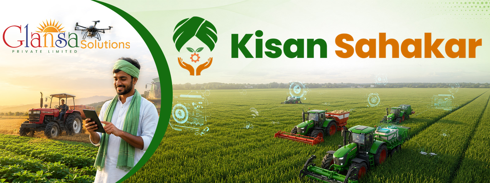 Kisan Sahakar — farmer field and brand, about page banner